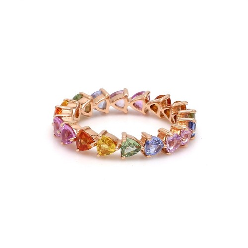 Trillion Cut Rainbow Sapphire Full Eternity Bands Wedding Ring In 9k Yellow Gold - Picture 5 of 6