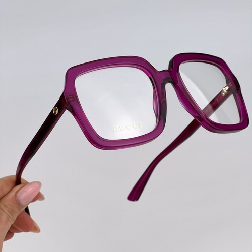 Lunettes de vue femme Gucci transparentes fuchsia démo carrées GG1318O 003 NEUVES - Photo 7 sur 13
