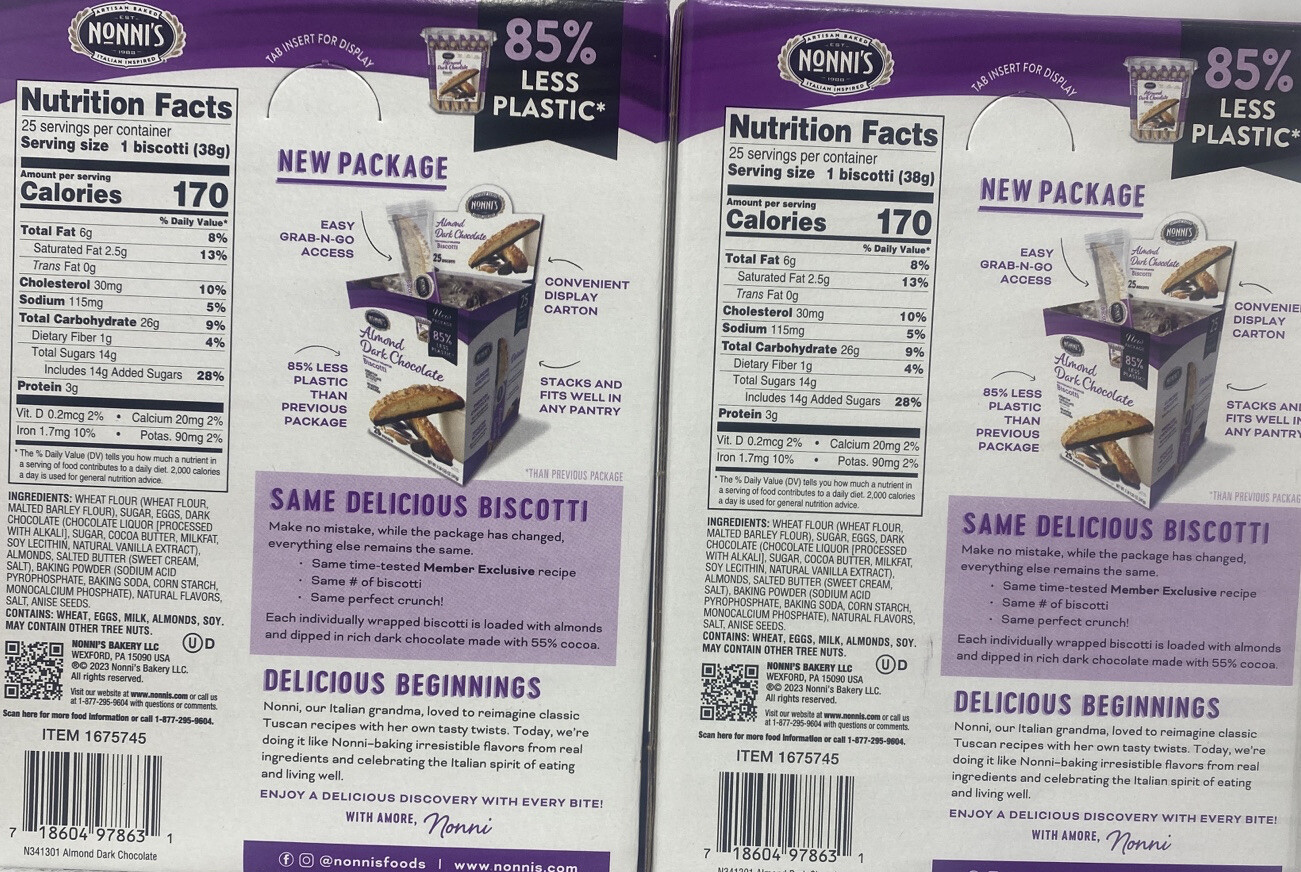 2 Packs Nonni’s Almond Dark Chocolate Biscotti, 1.25oz 25 Count eBay