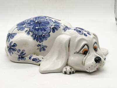 VINTAGE BITOSSI BLAU UND WEISS NIEDLICH WELPE HUND SPARDOSE SIGNIERT ITALIEN ITALIEN