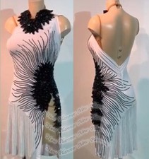 L2122 women Competition Specialty Latin/Rhythm Rumba dress UK 10 US 8 white