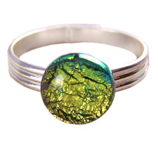 Tiny Glass Ring Adjustable - 1/4" 8mm - Gold Golden Yellow Metallic Round Dot