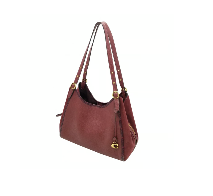✨Rare✨Coach Burgundy One-Shoulder Pouch Coach Kristy Burgundy Shoulder Bag With Exotic Embossed Snake Trim
