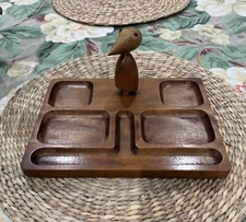 Vintage 1962 Zoo-Line Wood Desk Valet Organizer with Dodo Bird Figurine 