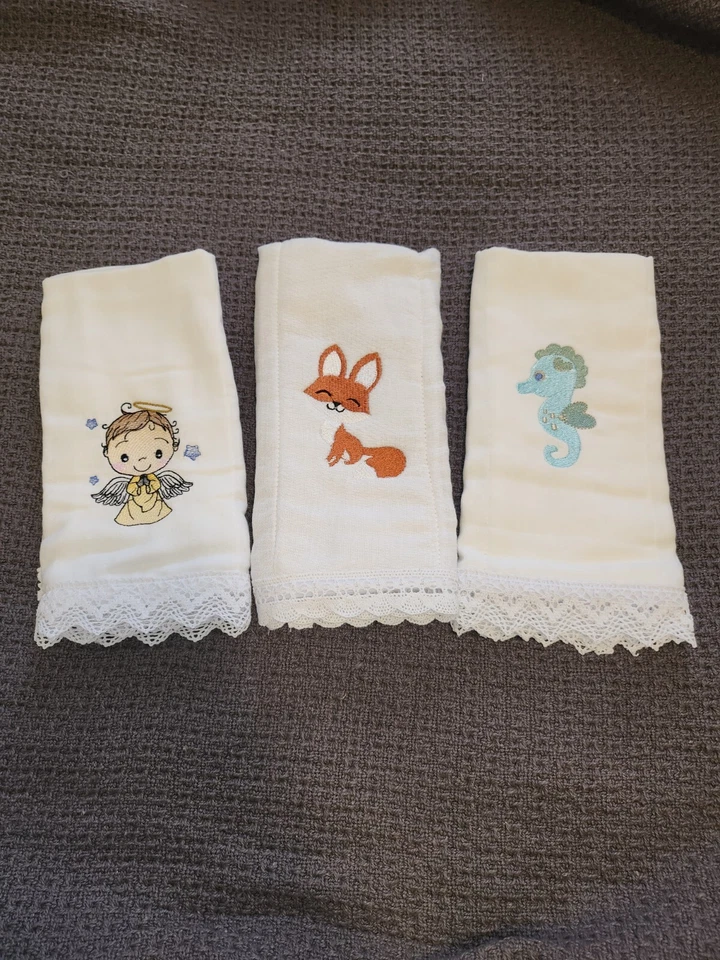 Embroided Baby Burp Cloth with Lace Trim - Image 2 of 4