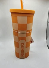 BRAND NEW DUNKIN' DONUTS LIMITED EDITION 24 OZ. CHECKERED TUMBLER - ORANGE