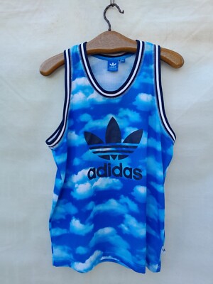 adidas Originals Vest Mens Medium Blue Trefoil Logo Cloud AOP