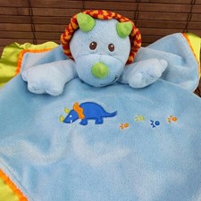 Mary Meyer Baby Dinosaur Blue Plush Lovey Satin Trim 16" Security Blanket Dino