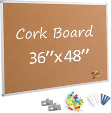 Large 36x48 Silver Framed Cork Bulletin Board for Office or Home Use