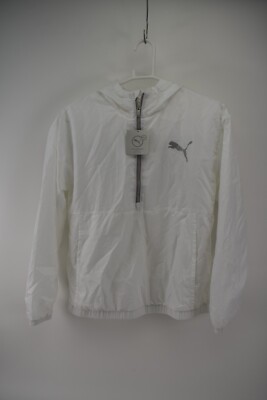 Puma Womens White Pullover 3/4 Zip Anorak Windbreaker Size S Wind Cell Spark