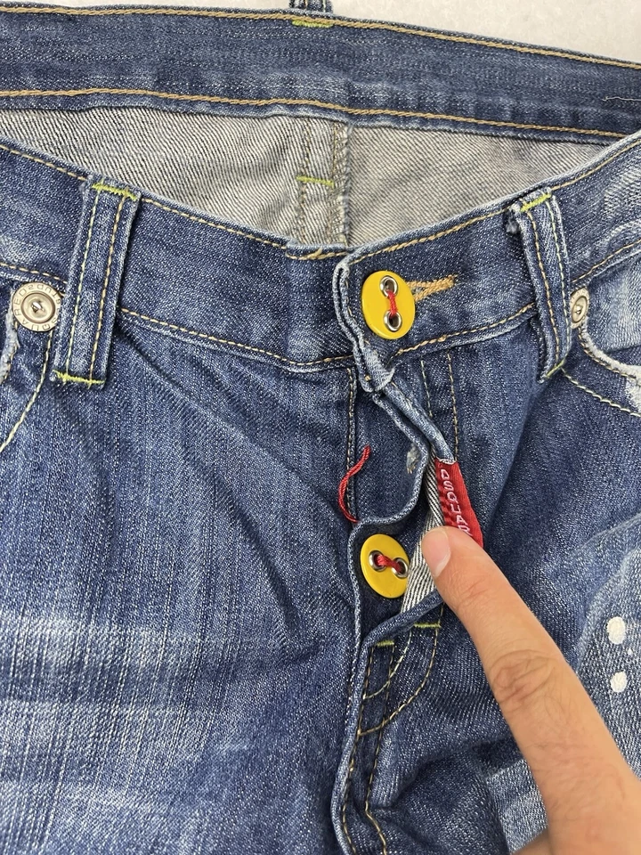 Pantalones de mezclilla para hombre Dsquared2 talla mediana 32X33 azul envejecido amarillo botones diseñador Foto 3 de 4