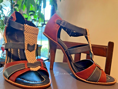 7 For All Mankind Multicolor Leather Ankle Strap 4'' Sandal W/ Box & Dustbag--8.5