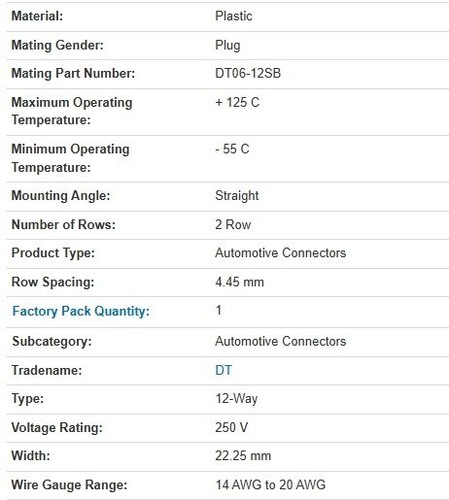 TE DEUTSCH ~ DT04-12PB-P016 ~ Conector de 12 posiciones DT RECP ASM Barra colectora 1X12 dorado - Imagen 5 de 6