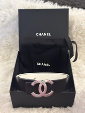 Chanel Silver CC Logo Reversible Leather Belt Black/ New