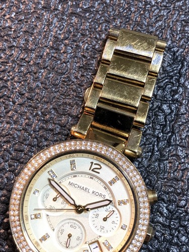 Michael Kors Parker MK5354 Women Gold-Tone Watch Analog Crystal Pave Chronograph - Picture 16 of 21