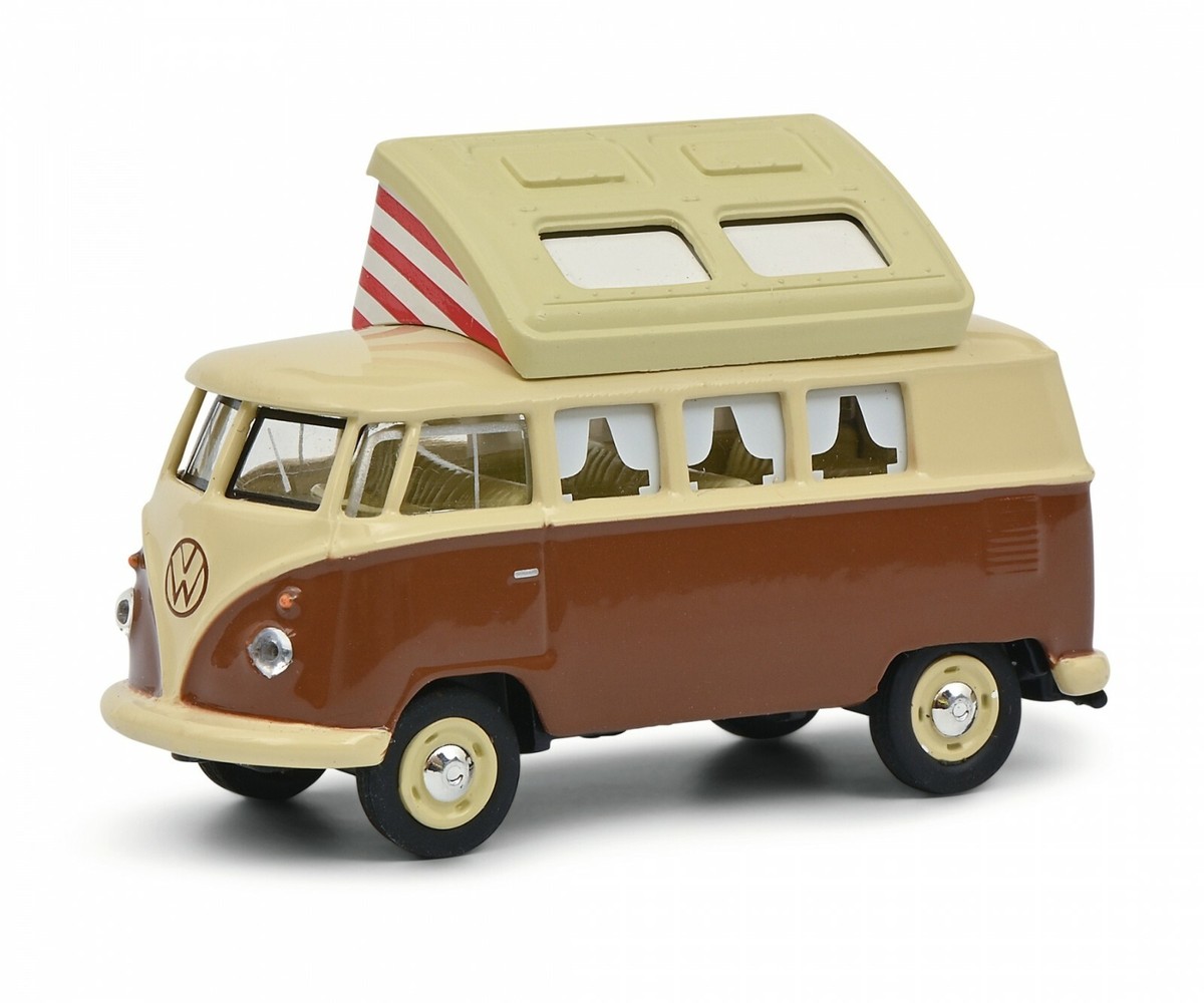 空冷VW Schuco シュコー　VW ワーゲンバス キャンパー Schuco 1/64 VW Volkswagen T1 Camper open roof brown model car