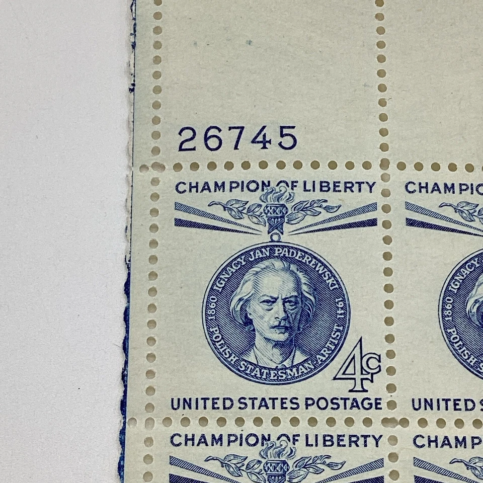 MNH 1960s Champion Of Liberty Ignacy Jan Paderewski 4¢ US Postage 4 Stamp Block - Image 2 of 4