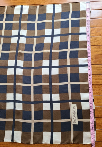 YSL vintage Yves saint Laurent silk scarf large 33 X 32 inches Brown Black Cream - Picture 2 of 6