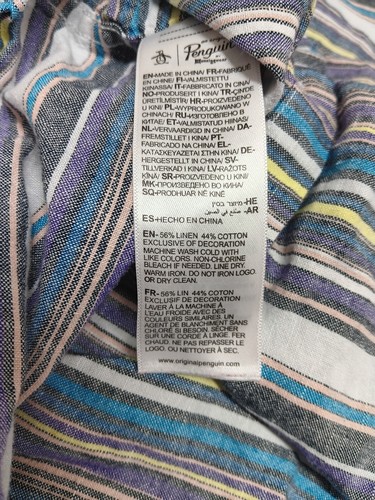 ORIGINAL PENGUIN MUNSINGWEAR MENS LARGE STRIPE SHORT SLEEVE SHIRT LINEN COTTON - Picture 11 of 14