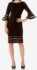 CALVIN KLEIN BELL SLEEVES SHEATH DRESS W/ MESH INSERTS, BLACK , SIZE 2 NWT