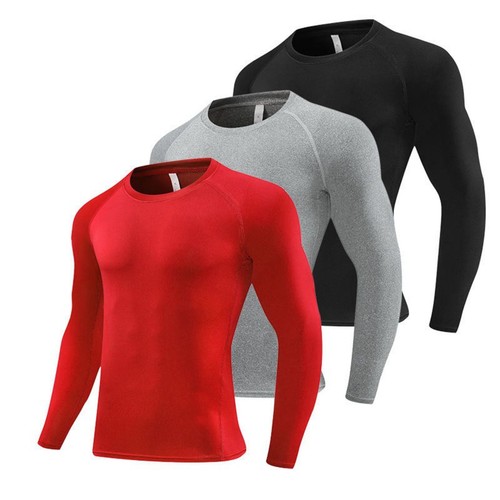 3-Pack Men Quick Dry Fitness Compression Long Sleeve Baselayer Tight Sports Top - Picture 13 of 16