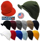 Visor Bill Beanie Cuff Knit Cap Ski Hat Winter Skull Unisex Thick Made in USA