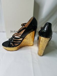 black and gold wedges shoes