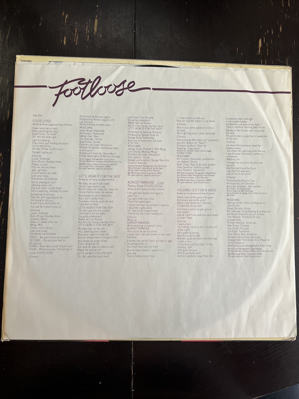 Footloose Soundtrack LP by Various Artists Vinyl 1984 Js39242 Columbia for  sale online | eBay