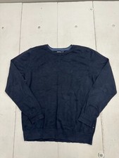 Nautica Navy Blue Cotton Knit Long Sleeve Pullover Sweater Mens Size Large