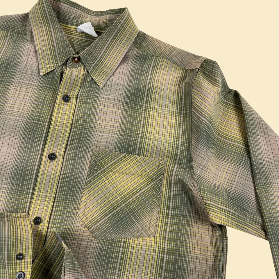 Y2K The North Face L shirt, vintage mens green & beige long sleeve button down - Image 4 of 4