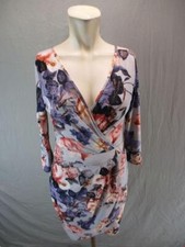 FashionNova Size M Womens Lilac Floral 3/4 Sleeve V-Neck Pencil Dress 2G817