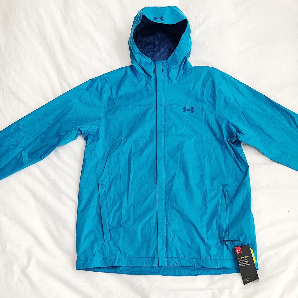 NWT Under Armour Men's Large Overlook Waterproof Rain Jacket UA Storm Blue $90 - Image 4 of 4