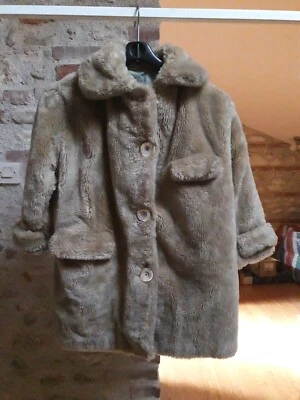 Ancien manteau fausse fourrure fille T.6a vintage 50 60 Girl faux fur coat sz 6y - Photo 1/4