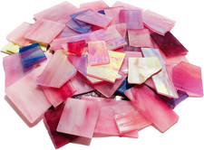 Pink and Purple Glass Mosaic Tiles, Irregular Stained Glass Scraps Sheets, Mosai