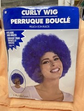70'S Style Blue Curley Afro Disco Unisex Wig Clown Hair Halloween Costume New