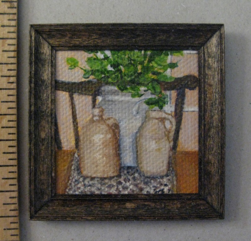 1:12 scale Miniature Painting "3 Pottery Containers" OOAK Artist made LesBonArts