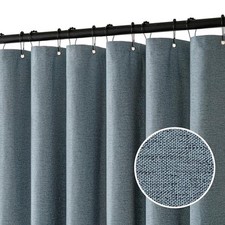 Linen Shower Curtain with 12 Metal Hooks Modern Heavy Duty Washable Fabric