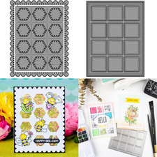 2 Sets Dotted Square Frame Dies for Card Making Scallop Honey Comb Cover Meta...