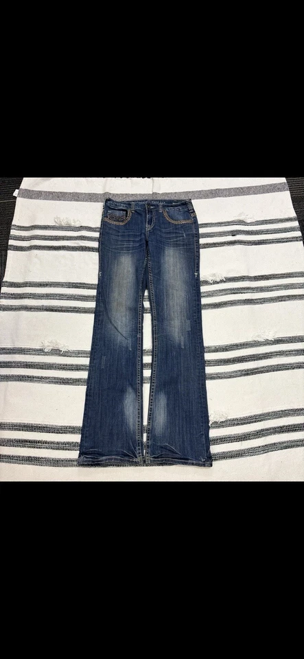 Vtg Y2K Womens Flare Jeans 28x35 Low Rise Bootcut Cowgirl Embroidered - Image 2 of 4