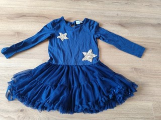 Mädchen dunkelblaues Kleid langarm Sterne Größe 110 Manguun