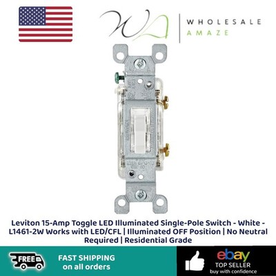 Leviton 15-Amp Toggle LED Illuminated Single-Pole Switch - White - L1461-2W Work