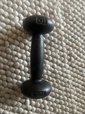 Vtg York 5 Pound Cast Iron Hand Weight Dumbbell Barbell Bun w/ Flat Rest