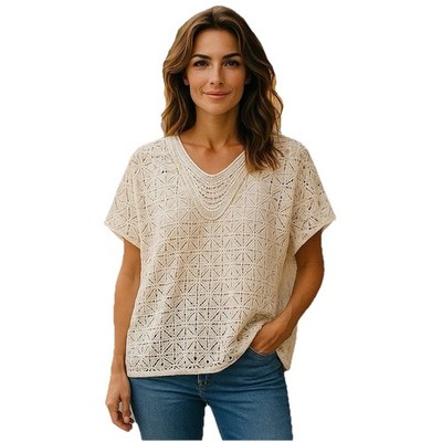 Ruby Rd Women s Top Size Large White Lace Blouse UnLined Stretch Neutral