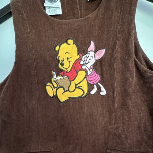 Vtg Disney Winnie The Pooh & Friends Corduroy Dress Girls 7/8 Brown Embroidered - Picture 2 of 9