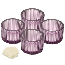 4Pcs Tea Light Candle Holder Glass Round Votive Candle Holder for Home, Purple