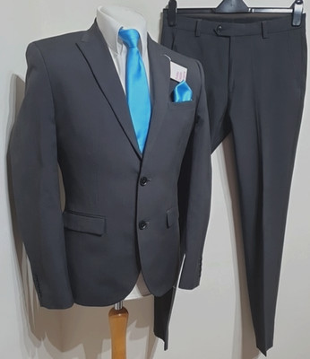 Next Herren waschbarer 2-teiliger Anzug SKINNY FIT Ch40''R W32'' L33'' grau Haifischleder Abschlussball