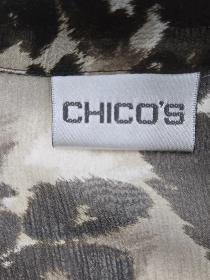 Blusa envolvente frontal Chicos 100 % seda transparente con estampado de leopardo animal talla 1 Foto 3 de 4