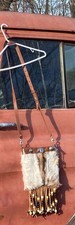 New Native American Design Cowhide  Fringe Beads Crossbody Purse 8"x 8"