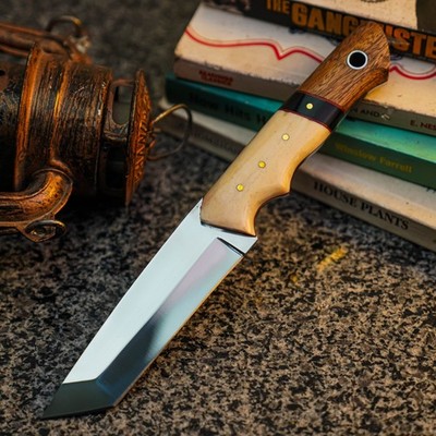 Gift-Ready 9'' Damascus / Steel Knife Full Tang Hunt it Hunt + Leather Sheath
