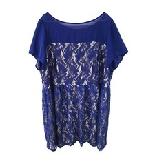Roz & Ali Size 24W Womens Blue Floral Flare Lace Cocktail Party Dress
